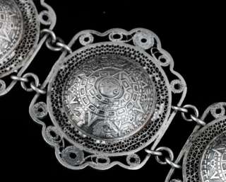 EARLY DECO MEXICO MEXICAN SILVER BRACELET ~ SUN DISK with FILIGREE 