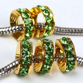 5x Green Crystal Glass Large Hole European Beads Charms  