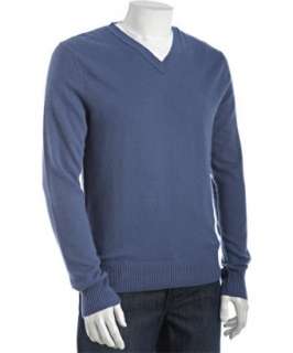 Harrison blue smoke cashmere basic v neck sweater   