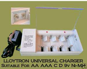 UNIVERSAL RECHARGEABLE BATTERY CHARGER AA AAA C D 9v  