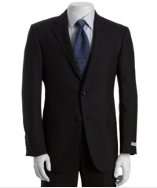 Hickey Freeman charcoal worsted wool two button suit with flat front 