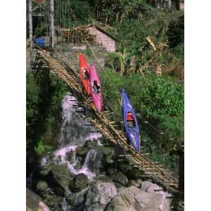  People Carrying Kayaks Across Bridge Giclee Poster Print 