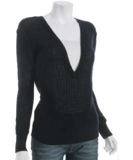 Inhabit Lucky Shops exclusive   navy cashmere open knit v neck sweater 
