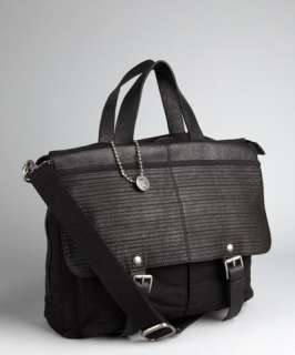 John Varvatos Star USA black canvas and leather zip top messenger bag