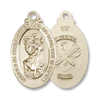 14kt Gold St. Christopher Medal Military Jewelry Christ  