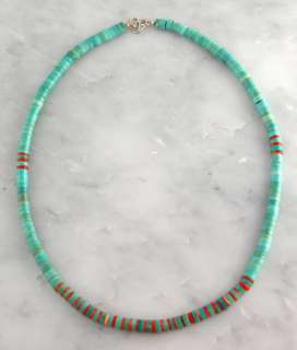   turquoise coral heishi necklace 18 1 strand southwest jewelry item nk