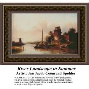  River Landscape in Summer, Cross Stitch Pattern PDF 