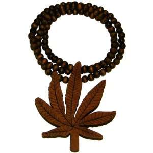  Cannabis Weed Leaf Pendant Piece Necklace All Wood Brown Jewelry