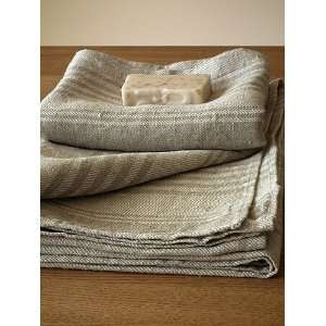   x4 Natural Striped Huckaback Linen Bath Towels Linum