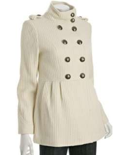 Miss Sixty ivory wool cable standing collar double breasted coat 