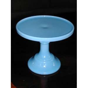  6 Blue Delphite Milk Glass Pedestal Cake Stand Saver 