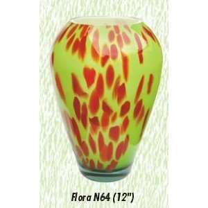   Green and Red Flora Vase Hand Blown Modern Glass Vase