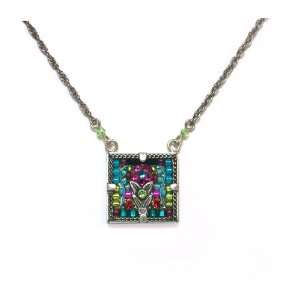   Flower Mosaic Pendant Necklace with Multi Color Swarovski Elements