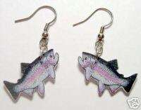 Rainbow Trout Fish Colorful Earrings *  