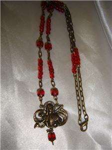 Joan of Arc necklace~ cast bronze ~Czech glass  