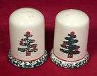   Tree Sponge Salt and Pepper Shakers Green with Red Band Italy