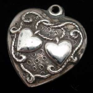 Puffy Heart Charm Vintage Sterling Silver Walter Lampl 2 Hearts 