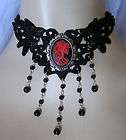 GOTH victorian Red ZOMBIE Skeleton Skull CAMEO Steampunk Black Lace 