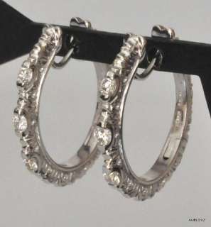 New $3,100.00 ROBERTO COIN 18K White Gold 3 Diamond Oval Hoop Earrings 
