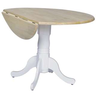   White / Natural Round Dual Drop Leaf Pedestal Dining Table Wood  