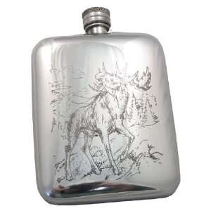  Sheffield Pewter 6oz Call of the Wild Elk Stamped Flask 