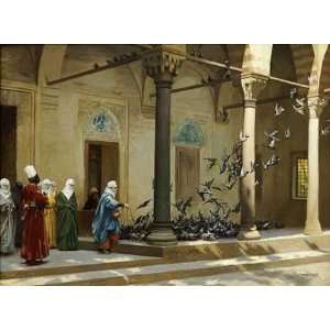  Harem Women Feeding Pigeons In a Courtyard Jean Leon 
