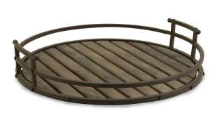 Round Iron Wood Industrial Coffee Table Serving Tray  