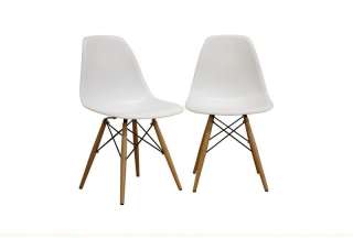 WHITE EIFFEL PLASTIC SHELL DINING CHAIRS WITH WOOD DOWEL LEGS  