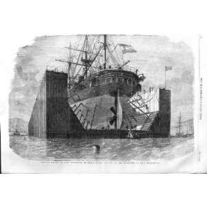  1862 FLOATING PONTOON DOCK SHIP RENNIE SPAIN OLD PRINT 