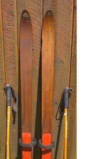 VINTAGE Wooden Skis 58 Wood Skiis + Bamboo Ski Poles  