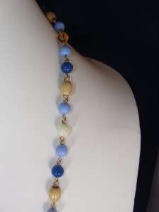   Liz Claiborne LCI Blue Lapiz Amber Wood Bead in Gold Ring Necklace 38