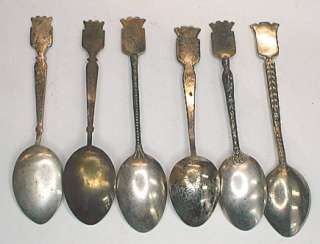 SOUVENIR SPOONS LOT OF 6 ANTIQUE EUROPEAN ESCUTCHEONS  