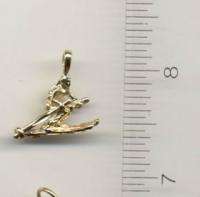 14KT GOLD EP SKIER SKIING CHARM PENDANT 3D  2257  