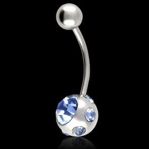 STAINLESS STEEL BLUE CUBIC ZIRCONIA NAVEL BELLY RING  