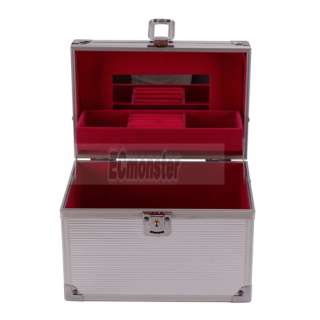New Aluminum Silver Mirrored Jewelry Cosmetic Makeup Case Box  