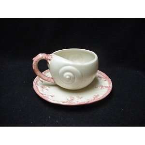 FITZ & FLOYD CUP & SAUCER, OCEANA (PINK CORAL EDGE) 2 3/8