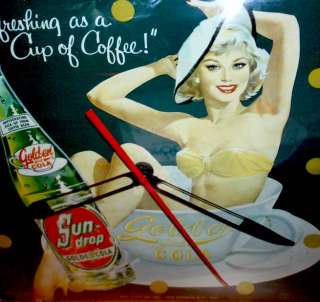 1959 PIN UP GIRL LIGHTED SUN DROP GOLDEN COLA SODA ADVERTISING CLOCK 
