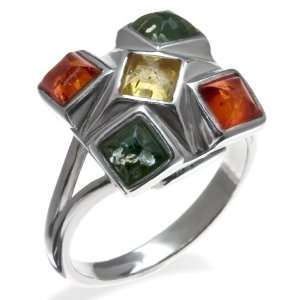   Amber and Sterling Silver Square Ring Ian and Valeri Co. Jewelry