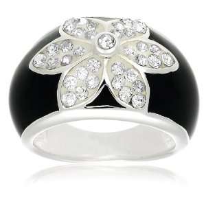Sterling Silver, Cubic Zirconia and Enamel Flower Ring by David Sigal 