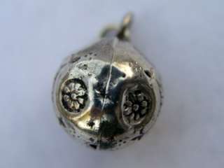   SILVER PUFFY FLORAL BALL BOULE FOB CHARM ~ Lovely Detail  
