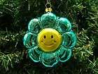 New Glass Blue Flower Garden Smiley Face Christmas Tree Ornament
