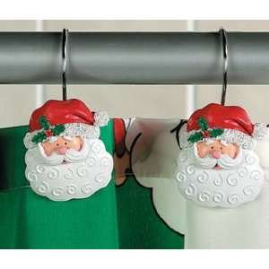 SANTA Claus CHRISTMAS bath SHOWER CURTAIN hooks rings holder hangers 