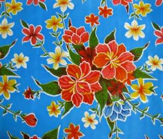 BLUE HAWAIIAN HIBISCUS FLORAL OILCLOTH FABRIC 12YD ROLL  