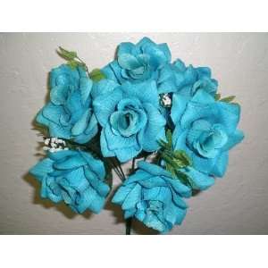   TURQUOISE Open Rose Silk Flower Bouquets 
