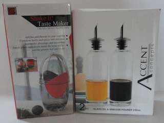 Kitchen Oil & Vinegar Glass Pourer Set of 2 250ml & Grinder Shaker 