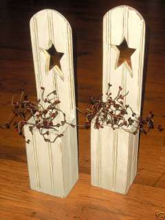 PRIMITIVE DISTRESSED WOODEN WALL SCONCE SET W/MIRRORS  
