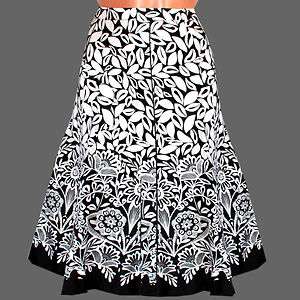 Women A Line Dressbarn Floral Print Black and White Dress Skirt Plus 