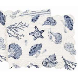   Sea Blue & White Quilted Scalloped Edge Table Runner