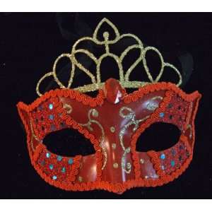 Teen Venetian Mask with Tiara Red Mardi Gras Masquerade Halloween Prom 