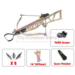 120 lbs Green Hunting Crossbow+Arrows+Scope+Laser+Tips  